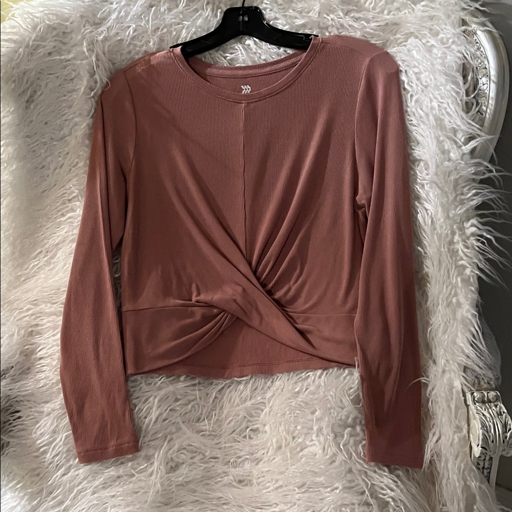 All in Motion Dusty Rose Twist Front Blouse
